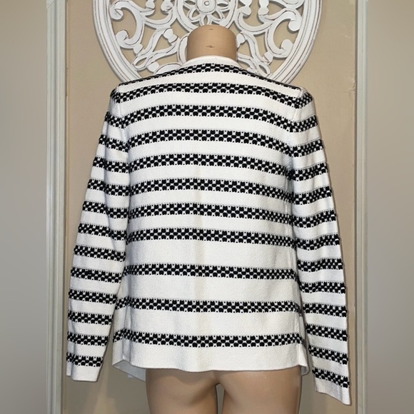 Talbots womens sweater small 4 6 cardigan black white stripe open work casual - Picture 3 of 7
